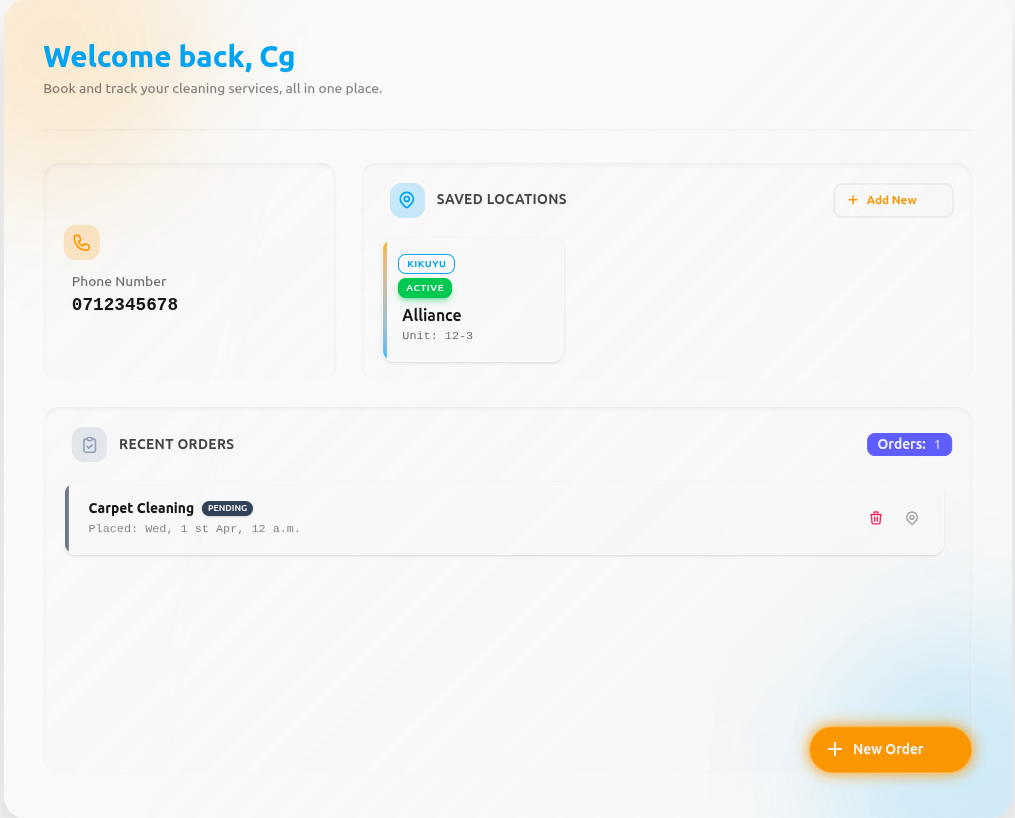 Client Dedicated Dashboard Interface
